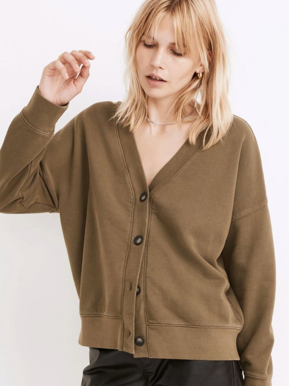 Madewell (Re)sourced Cotton Cardigan Sweatshirt in Olive Green - Size Small